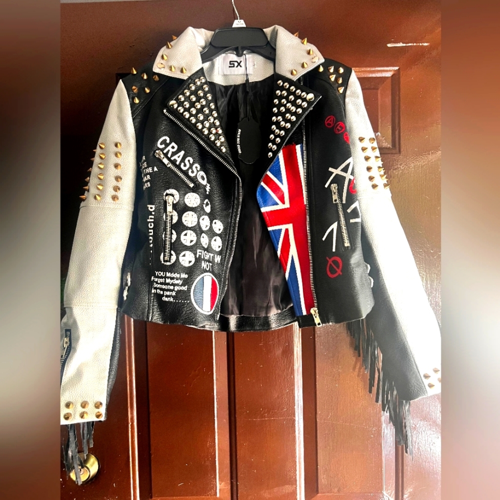 Black and silver faux leather jacket